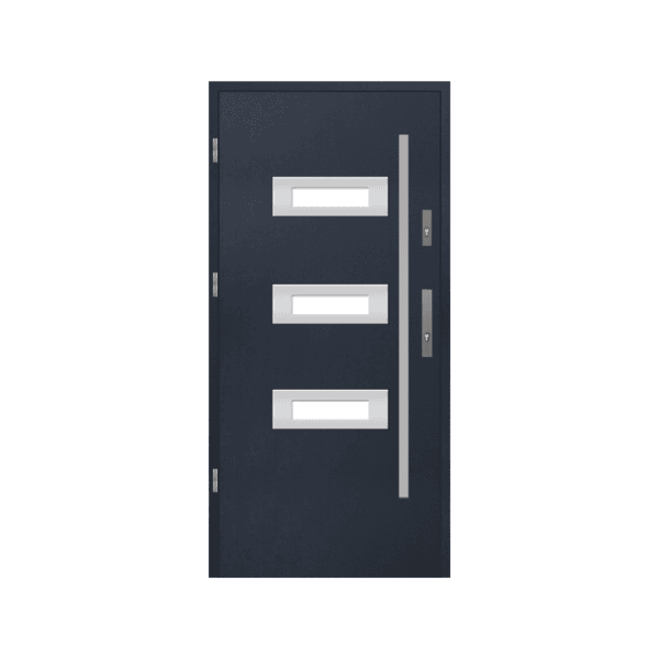 Full-view steel entry door – glass-panelled, secure, and modern.