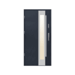Glass and steel front door – stylish, strong, and light-enhancing.