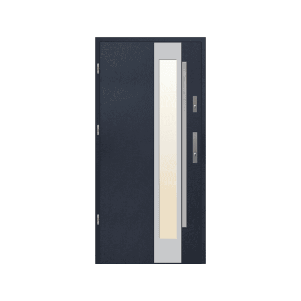 Glass and steel front door – stylish, strong, and light-enhancing.
