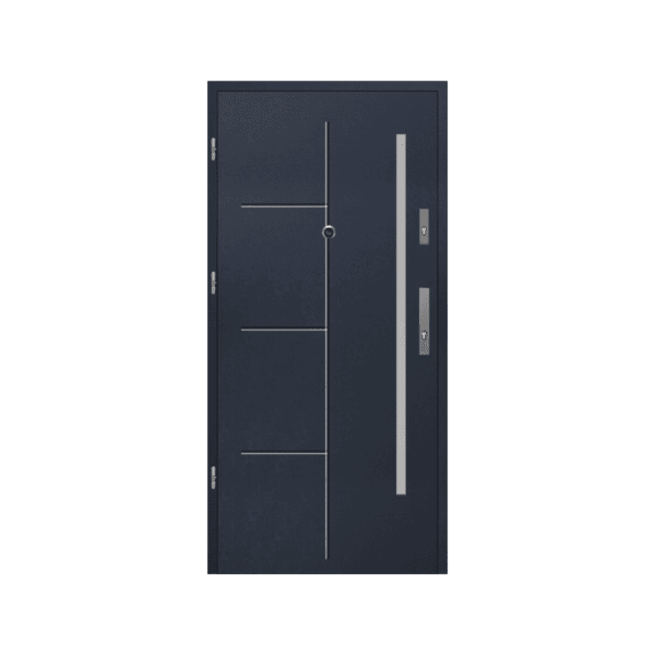 Metal frame front door – sturdy, modern, and secure.