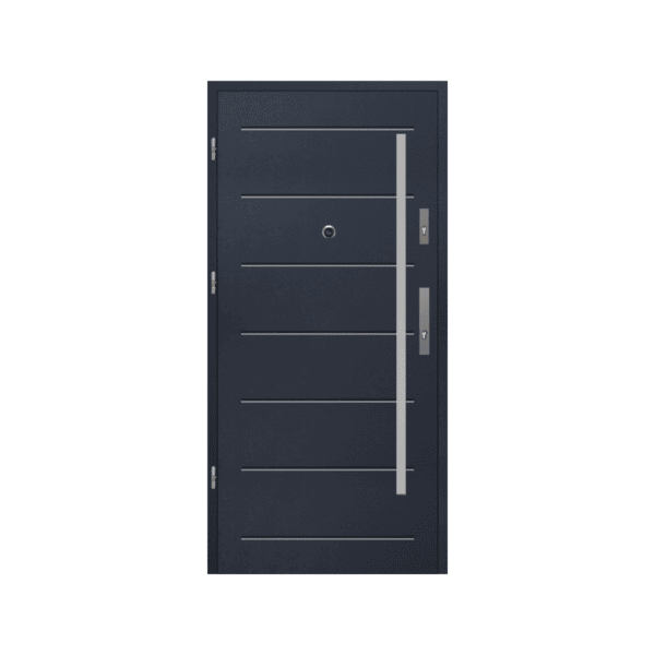 Geometric design steel door – strong, modern, and visually striking.