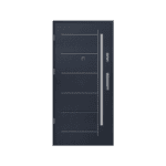 Modern black metal front door – strong, minimal, and sophisticated.