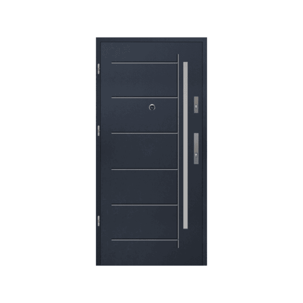 Modern black metal front door – strong, minimal, and sophisticated.