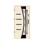 A door with a glass panel and a metal frame.