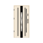 A door with a black and white stripe pattern.