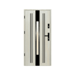 A white door with black stripes on the side.