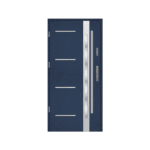A modern steel door with a blue finish.