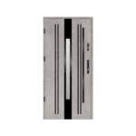 A metal door with black and white stripes.