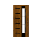A wooden door with a glass panel on the side.