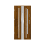 A modern wooden door with a metal handle.