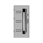 A door with a metal frame and glass panels.