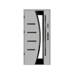 A door with a glass panel and a metal frame.