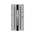 A door with a black and white stripe pattern.
