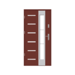 A door with a glass panel and metal frame.