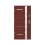 A door with a red handle and white door.