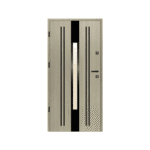 A door with a black and white stripe pattern.