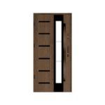 A door with a glass panel and a wooden frame.