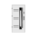 Steel front door white with black handles and a black panel.