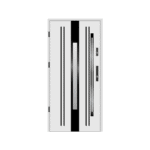 A white door with black stripes on the side.