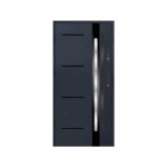 A modern wood-anthracite steel door with a glass panel.